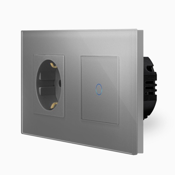 POINT Lichtschalter + Steckdose 2 Fach Schuko Sensor Schalter Glas in Grau
