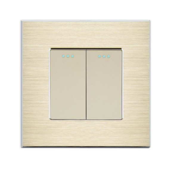 LUX Wipp Lichtschalter/Wechselschalter 2 Fach + Alu Rahmen gold/gold LXBA1-13-LX-102M-13
