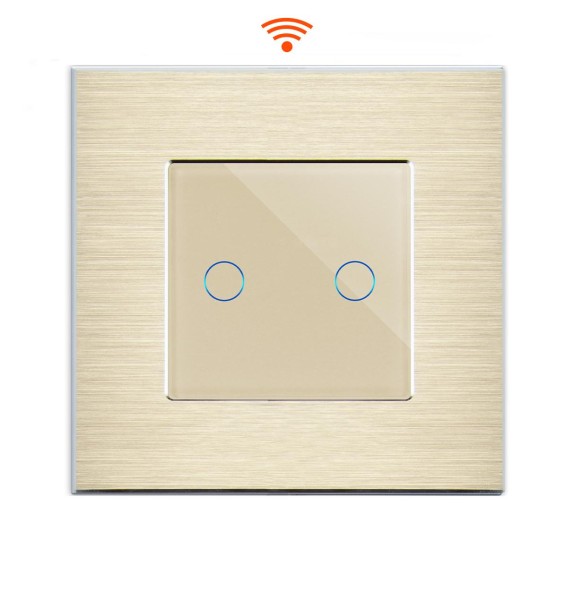 POINT WiFi Lichtschalter WLAN 2 Fach Aluminium Rahmen + Modul gold/gold LXBA1-13-P-PWM2-13