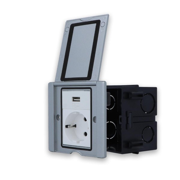 Edelstahl- Wandsteckdose Bodensteckdose mit einer Steckdose VDE + einem USB-Modul