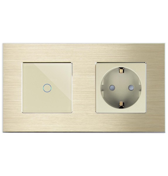 POINT Lichtschalter Steckdose Aluminium 2 Fach Rahmen + Modul + Modul gold/gold LXBA2-13-P-701-71-13