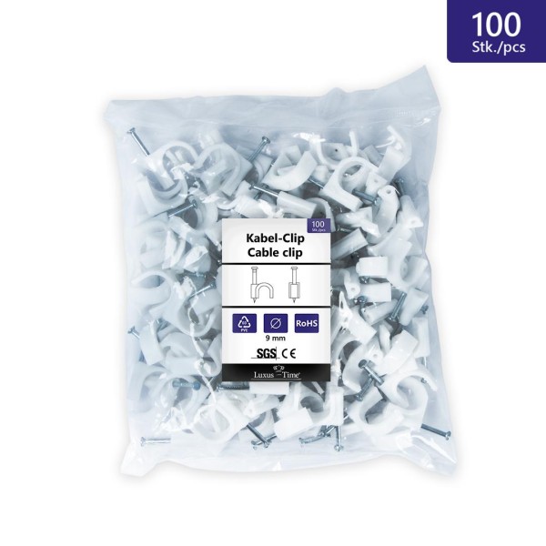 100 Stück Nagelschelle Kabelschelle für Rundkabel bis &#248; 9mm Weiß