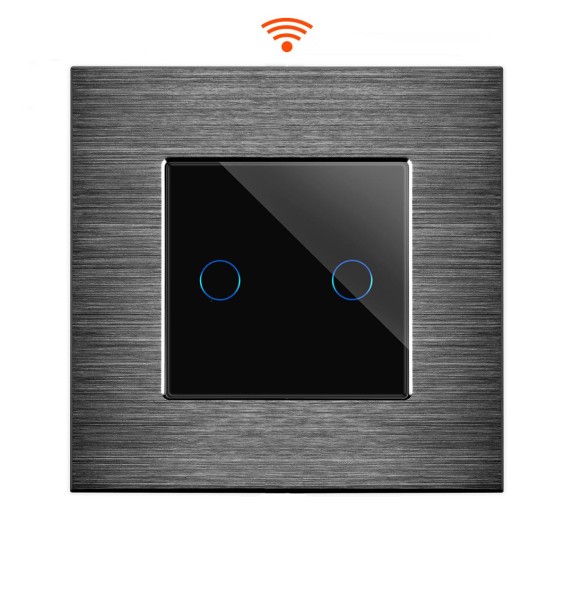 POINT WiFi Lichtschalter WLAN 2 Fach Aluminium Rahmen + Modul schwarz/schwarz LXBA1-12-P-PWM2-12