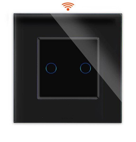 POINT WiFi Lichtschalter WLAN 2 Fach Glas Rahmen + Modul schwarz/schwarz LXBG1-12-P-PWM2-12