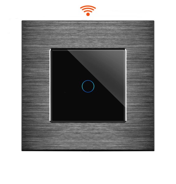 POINT WiFi Lichtschalter WLAN 1 Fach Aluminium Rahmen + Modul schwarz/schwarz LXBA1-12-P-PWM1-12