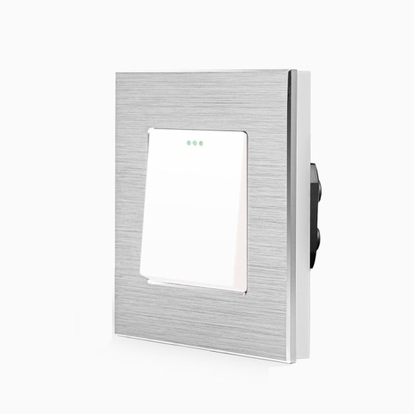 LUXUS-TIME Aluminium 1-facher Wipp-Licht-/Wechselschalter Silber/Weiß LXBA1/LX-101M-11