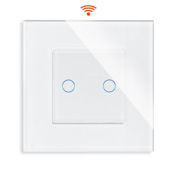 POINT WiFi Lichtschalter WLAN 2 Fach Glas Rahmen + Modul weiß/weiß LXBG1-11-P-PWM2-11