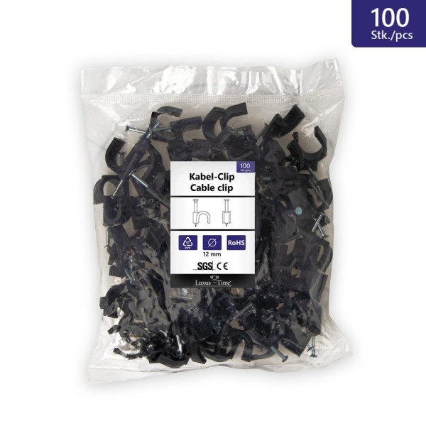 100 Stück Nagelschelle Kabelschelle für Rundkabel bis &#248; 12mm Schwarz