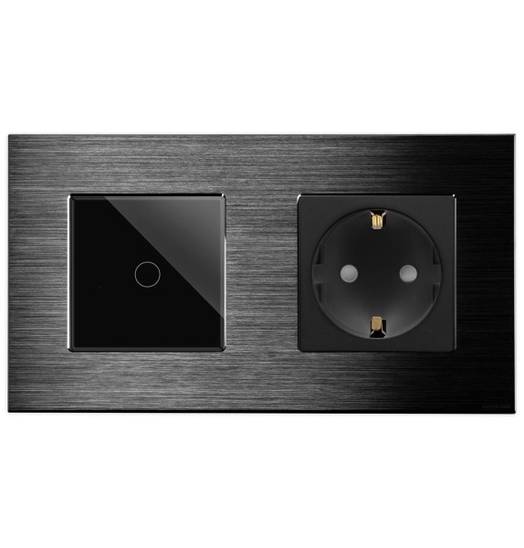 POINT Lichtschalter / Steckdose Aluminium Alu Touch 2 Fach schwarz / schwarz LXBA2-12-71-P-701-12