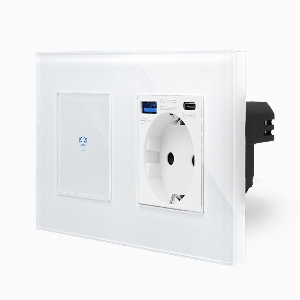 Glas 1-facher Lichtschalter + Steckdose USB-A/C Touch Weiß LXBG2/K-701-MP010U-11 KRONE