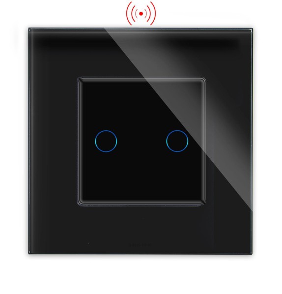 POINT Serien Funk Lichtschalter Glas 2 Fach Rahmen + Modul schwarz/schwarz LXBG1-12-P-702R-12
