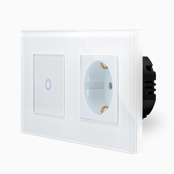POINT Glas Touch-Lichtschalter + Steckdose Weiß LXBG2/P-701-71-11