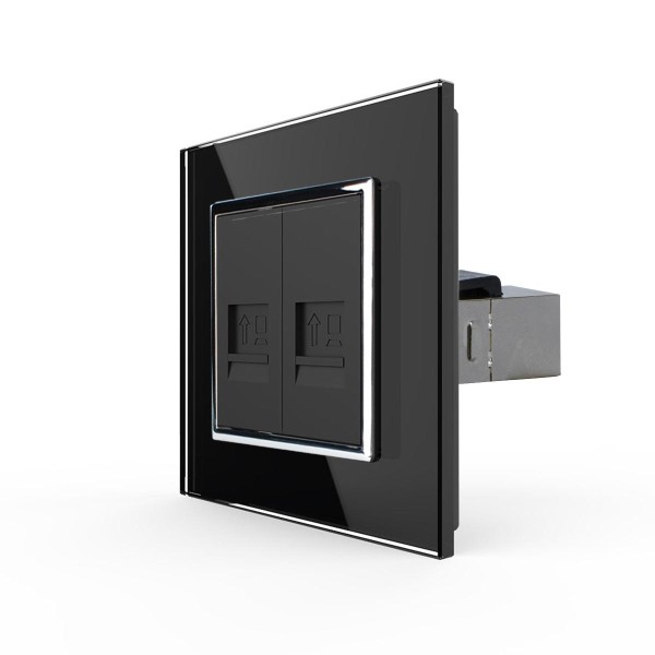 Livolo zweifaches LAN-Modul als End- oder Durchgangsdose mit Glasblende in schwarz
