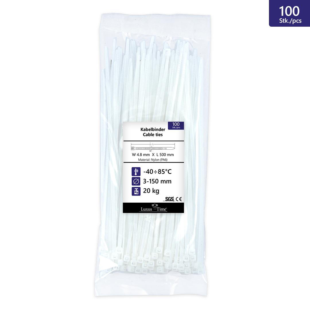100 Stück Kabelbinder 48X500mm Weiß, UV beständig