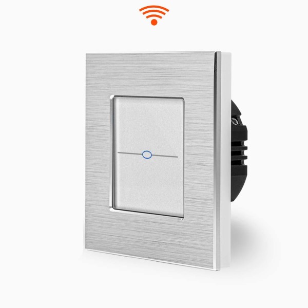 LUXUS-TIME WiFi Lichtschalter WLAN 1 Fach Aluminium Rahmen + Modul weiß/weiß LXBA1-11-LX-PWM1-11